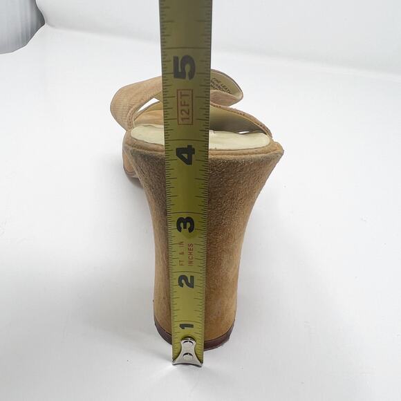 Ann Marino Leather Square Toe Camel Heel Sandals Size 10 - Picture 13 of 14